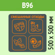 Наклейка на бак «Смешанные отходы», B96 (пленка, 500х500 мм)